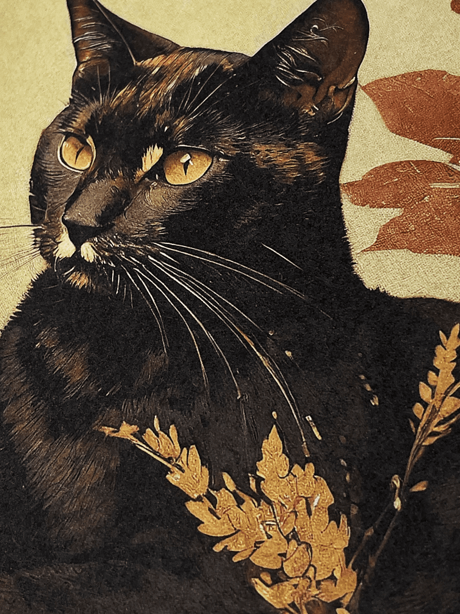 Japanese paper x black cat 01 [inch frame] / Japanese painting