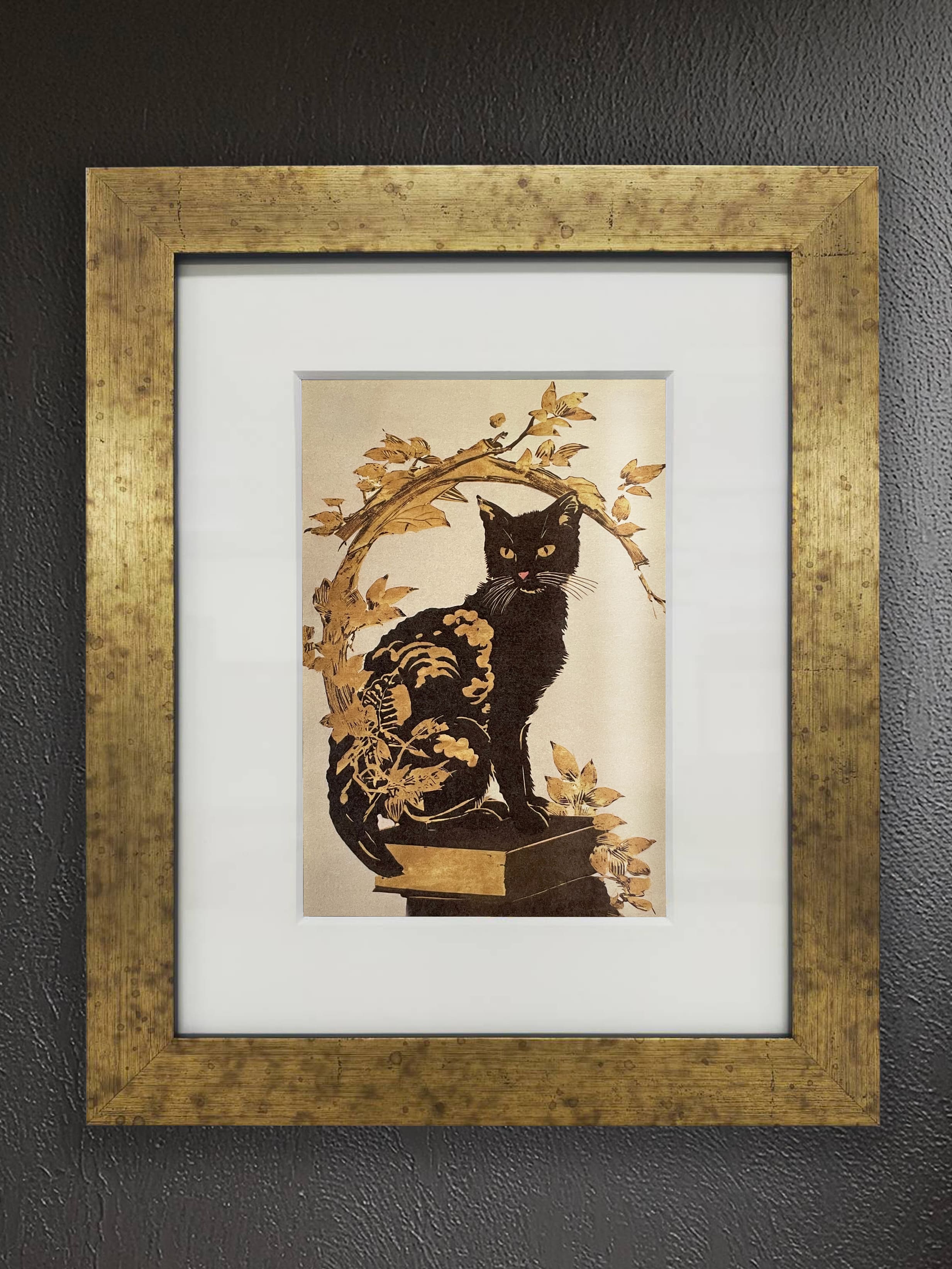 Japanese paper x black cat 02 [inch frame] / Japanese painting