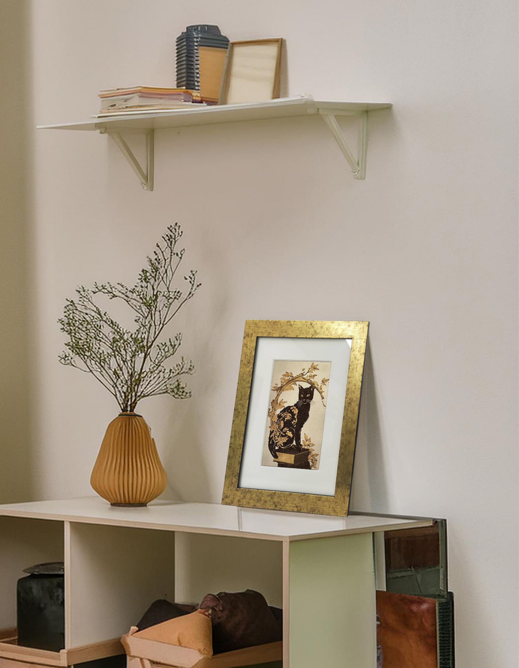Japanese paper x black cat 02 [inch frame] / Japanese painting