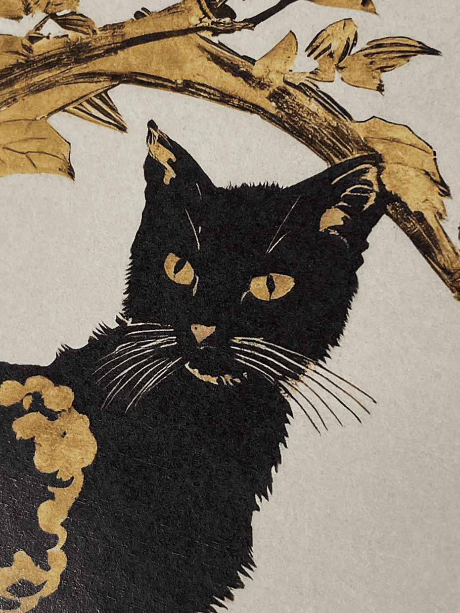 Japanese paper x black cat 02 [inch frame] / Japanese painting