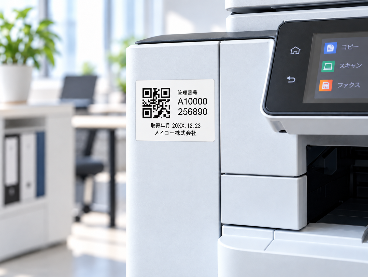 機器にQRコードシールを貼った活用例